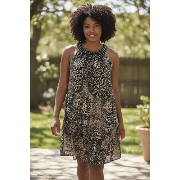 Speed Control Dresses & Skirts - Speed Control NY Animal Print Beaded Sequin Neck Sleeveless Dress Plus Size 1X